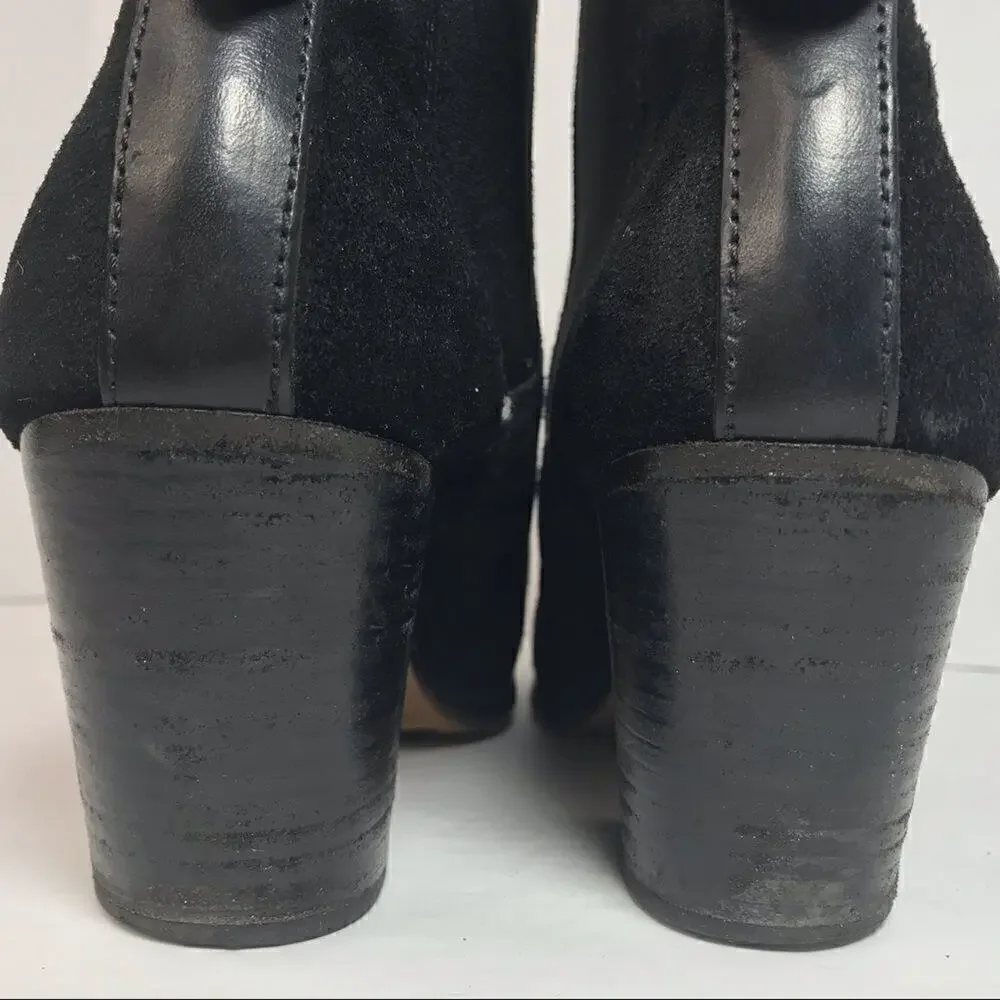 Rag &‎ Bone Devon Waxed Suede Ankle Booties Black Stacked Heel Womens 9.5